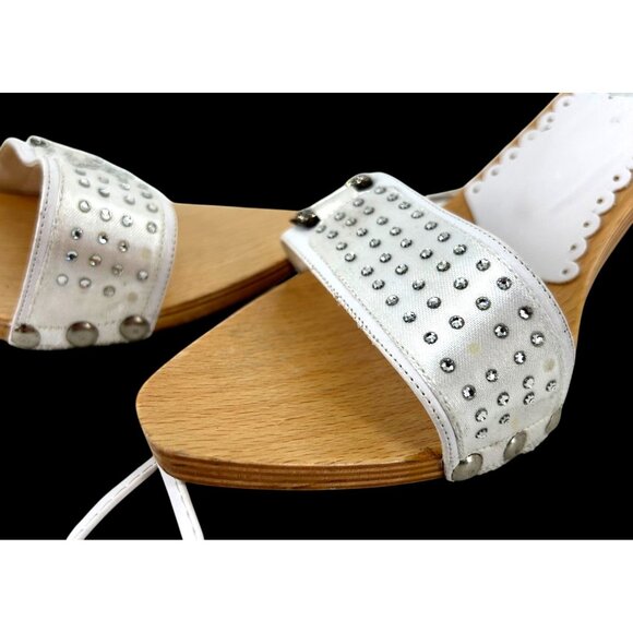 White Nasma Womens Rhinestone Studded Heeled Sandals Size 9.5 - Picture 13 of 13